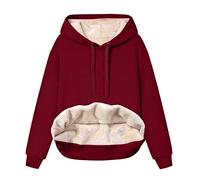 Jersey para mujer elegante y grueso forro polar con capucha, forro polar para invierno, terciopelo, cálido, cuello en V, manga larga, ropa interior, blusa, camiseta maestra, sudadera con capucha, Vino