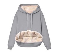 Jersey para mujer elegante y grueso forro polar con capucha, forro polar para invierno, terciopelo, cálido, cuello en V, manga larga, ropa interior, blusa, camiseta maestra, sudadera con capucha, gris