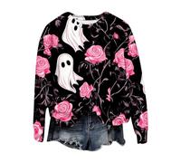 Jersey para mujer, estampado de Halloween, sudadera de manga larga, camiseta festiva, cuello redondo, informal, otoño, invierno, fantasma, blusa, sudaderas sueltas, sin capucha, camiseta de manga