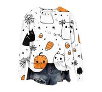 Jersey para mujer, estampado de Halloween, sudadera de manga larga, camiseta festiva, cuello redondo, informal, otoño, invierno, fantasma, blusa, sudaderas sueltas, sin capucha, camiseta de manga