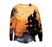 Jersey para mujer, Halloween, fantasma, estampado, tops de manga larga, camiseta festiva, informal, cuello redondo, sudadera de manga larga, carnaval, fiesta, Halloween, disfraz, algodón, blusas