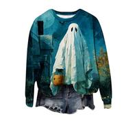 Jersey para mujer, Halloween, fantasma, estampado, tops de manga larga, camiseta festiva, informal, cuello redondo, sudadera de manga larga, carnaval, fiesta, Halloween, disfraz, algodón, blusas