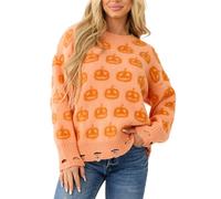 Jersey para mujer, invierno, Halloween, jersey de punto, diseño de Halloween, estampado de cuello redondo, manga larga, sudadera, Túnica Elástica Oversize Ropa 2025 para mujer Básica, naranja, S