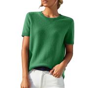 Jersey para mujer, manga corta, imitación de cachemira, elegante, para primavera, verano, sudadera, suave, cuello en V, punto básico, blusa de punto de color sólido, suéter de ocio, C1 verde, M