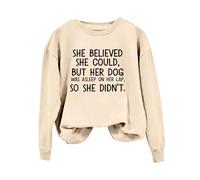 Jersey para mujer, para el día de San Valentín, con texto en inglés "She Could But Her Dog Was Asleep On Her Was Asleep On Her Round", sudadera de manga larga para invierno, cálida, suave, para
