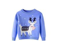 Jersey para niño con adorable diseño de reno, doble capa, cuello redondo, ropa informal para invierno, azul, 2-3 años