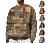 Jersey retro para hombre, cuello redondo, sin capucha, para otoño, ajuste cómodo, contraste de color, sudadera moderna con bloques de color, beige, XXL