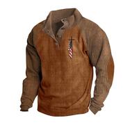 Jersey retro para hombre, suéter de manga larga, cuello alto, suéter vintage de un cuarto de botón, suéter básico de polo, elegante suéter de retazos, sudadera cálida de invierno, marrón, XL