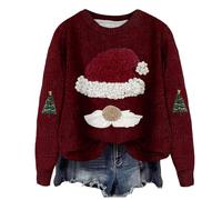 Jersey Rigolo Noel Femme Pas Cher Jumper Moche Christmas Sudadera Reno Impreso Tops Camiseta San Capucha Caliente Cuello Redondo Xmas Pullover Manga Larga Rigolo Sudaderas, Vino, XL