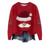 Jersey Rigolo Noel Femme Pas Cher Jumper Moche Christmas Sudadera Reno Impreso Tops Camiseta San Capucha Caliente Cuello Redondo Xmas Pullover Manga Larga Rigolo Sudaderas, rojo, S