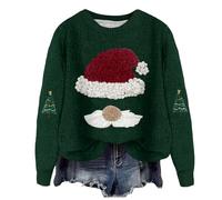 Jersey Rigolo Noel Femme Pas Cher Jumper Moche Christmas Sudadera Reno Impreso Tops Camiseta San Capucha Caliente Cuello Redondo Xmas Pullover Manga Larga Rigolo Sudaderas, verde y negro, S