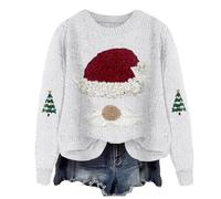 Jersey Rigolo Noel Femme Pas Cher Jumper Moche Christmas Sudadera Reno Impreso Tops Camiseta San Capucha Caliente Cuello Redondo Xmas Pullover Manga Larga Rigolo Sudaderas, blanco, L