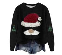 Jersey Rigolo Noel Femme Pas Cher Jumper Moche Christmas Sudadera Reno Impreso Tops Camiseta San Capucha Caliente Cuello Redondo Xmas Pullover Manga Larga Rigolo Sudaderas, Negro , M
