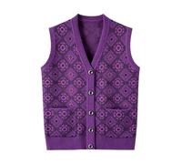 Jersey Sin Mangas para Madre Anciana De Mediana Edad Estilo Vintage Chaqueta con Bolsillos Otoño/Invierno 50-80 Años Suéter De Punto Abrigo Ropa De Abuela Morado Talla S