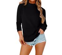 Jersey Talla Grande Mujer Suéter Cuello Alto Mujer para Cada Ocasión Cárdigan De Lino Y Algodón Verano Chic Camisetas Cuello Alto Suéter Fino Black XXXL
