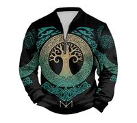 Jersey Viking Hombre Cuello V 1/2 Cremallera Sudadera Hombre Sin Capucha Mitología Nórdica Sudaderas Estilo étnico Oscuro Suéter Oversize Sudaderas, Chalecos y Sudaderas Otoño Invierno Sudadera