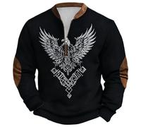 Jersey vikingo para hombre con tatuaje vikingo, media cremallera, manga larga, mitología nórdica, suéter de trabajo, gótico, vintage, sudaderas cálidas, ciclistas, suéter de negocios, 01 negro, XL