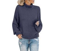 Jerseys para Mujeres Reino Unido Casual Manga Larga Cuello Alto Suéter para Mujeres Color Sólido Ligero Crochet Jersey Talla Grande Ajuste Holgado Suéteres Pullover para Mujeres Suéteres de Invierno
