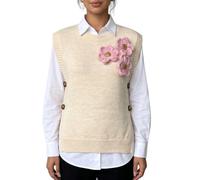 Jerseys Sin Mangas para Mujer con Flores De Ganchillo Hechas A Mano Jersey De Punto Vintage De Cuello Redondo Chaleco Elegante Sin Mangas para Uso Diario Color Albaricoque S