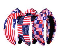 JERTOCLE Diadema anudada del 4 de julio para mujer, diseño patriótico de estrellas, bandera de Estados Unidos, bandera, rojo, blanco y azul, accesorio para el cabello del Día de la Independencia,