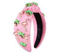 JERTOCLE Diadema de flamencos para mujer, con diamantes de imitación tropicales, color rosa, diadema anudada para verano, bohemio, con nudo superior, para verano, playa, vacaciones, accesorios para el