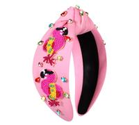 JERTOCLE Diadema de flamencos para mujer, diadema anudada de flamenco con cuentas de color rosa tropical, estilo bohemio, para verano, playa, vacaciones, accesorios para el cabello, regalos