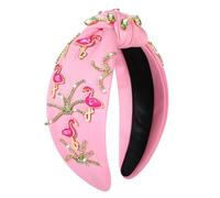 JERTOCLE Diadema de flamencos para mujer, diadema anudada de flamenco rosa tropical, para verano, bohemio, con nudo superior, para verano, playa, vacaciones, accesorios para el cabello, regalos
