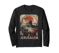 Jerusalén Dome of the Rock Red Sun Cherry Blossom Gráfico Manga Larga