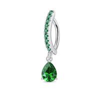 JeryWe 14G Clicker Belly Rings Acero Quirúrgico 316L Dangling Belly Button Ring CZ Teardrop Pendant Body Piercing Jewellery Barbell Verde