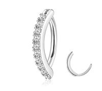 JeryWe 14G Clicker Piercings Ombligo Acero Quirúrgico,Aro Hipoalergénico Clicker Anillos para Mujer CZ Piercing Ombligo Plata Reverse Curved Click Joyería para Cuerpo 10/12mm