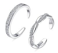 JeryWe 2 Piezas de Plata esterlina Anillos del Dedo del pie para Las Mujeres Adolescentes niñas Anillos de Dedo del pie Ajustable CZ Twist Elegante Verano Playa Open Toe Anillo Pie Joyería Set