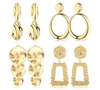 JeryWe 4 Pares Pendientes Clip Para Mujeres Niñas Oro Declaración Colgantes Geométrico Rectángulo Borla Cuadrado Metal Gota Redonda No Perforado Grandes Dorados Pendientes sin Agujero(Estilo4)