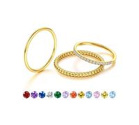 JeryWe Anillo con Piedra de Nacimiento, Anillos Finos Apilables en Oro para Mujer, Chapado en Oro 14K, No Deslustrantes, Anillos con CZ, Alianzas y Anillos ImpermeablesAbril Blanco 12