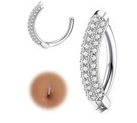 JeryWe Clicker Anillos de Ombligo para Las Mujeres 15G Reverse Curved Ombligo Barbell Joyería para el Cuerpo Circón cúbico Piercing de Ombligo Acero Inoxidable