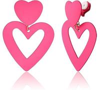 Jerywe Clip Pendientes Para Las Mujeres Teengirls Pendientes Largos Doble Corazon Rosa Oscuro Amor CorazóN Gota Pendientes DíA San ValentíN Moda Pendientes CorazóN Regalos