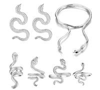 JeryWe Juego de joyas de serpiente para mujer, aretes colgantes de serpiente para adolescentes y niñas, collar con colgante de serpiente de oro plateado, Acero inoxidable