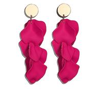 JeryWe Pendientes de Clip para Mujeres Niñas de acrílico largo pétalo de rosa sin perforar clip Pendientes Boho Flor Exagerada Multicolor Declaración Floral Borla Rosa