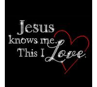 Jes s me conoce, esto me encanta, transferencia termoadhesiva de cristal de estr s cristiano brillante para camiseta de JCS Rhinestones