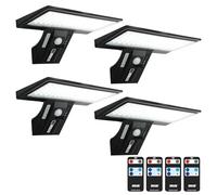 JESLED 4 Pack - 90 LED Luz Solar Exterior, Focos Solares con Sensor de Movimiento, IP65 Impermeable, 4 Modos Inteligentes para Jardín, Patio, Camino, Escalera