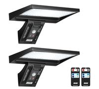 JESLED Lámpara Solar Exterior 104 LED con Sensor de Movimiento y Mando a Distancia, 6000K Luz Blanca, 4 Modos, IP65 Impermeable, Luz de Seguridad para Jardín, Patio, Pared (Pack de 2)