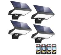 JESLED Lámpara Solar Exterior con Sensor de Movimiento 108 LEDs, 2600mAh, Tipo-C, 4 Modos 3 Colores IP65 Impermeable Ángulo Ajustable para Jardín Pared Garaje. Pack de 4