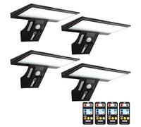 JESLED Luces Solares Exteriores 90 LED con Sensor de Movimiento Control Remoto 3 Temperaturas de Color, 4 Modos, 2600mAh, Carga USB IP65 Resistente al Agua para Jardín Patio Garaje. Paquete de 4