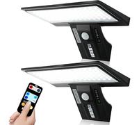 JESLED Luz Solar Exterior, 90 LEDs Focos Led Exterior Solares con Sensor De Movimiento, 2600mAh 3 Modos Luces Solares con Control Remoto, IP65 Impermeable Aplique Lampara para Jardín, 2 Paquete