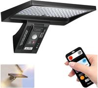 JESLED Luz Solar Exterior con Control Remoto, 104LED Focos Solares, 5200 mAh, IP65 Impermeable, 3 Colores, 4 Modos con Sensor De Movimiento para Jardín, Garaje, Camino