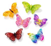JESMING 6 dijes coloridos de mariposa para zapatos zuecos y bolsas de Bogg, botones decorativos de resina con purpurina con respaldo de PVC suave transparente, One Size, Acrílico Viscosa, Sin piedra