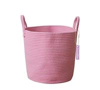 Jessedaa Cuerda de algodón Tejida Bolsa Juguete para Equipaje, lavandería y Caja de pañales cesto con Asas pequeño 35 (Mayor) x 30 (diámetro) cm Rosado