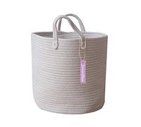 Jessedaa Cuerda de algodón Tejida Bolsa Juguete para Equipaje, lavandería y Caja de pañales cesto con Asas pequeño 35 (Mayor) x 30 (diámetro) cm Blanco