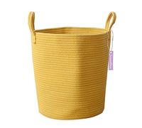 Jessedaa Cuerda de algodón Tejida Bolsa Juguete para Equipaje, lavandería y Caja de pañales cesto con Asas Grande 45 (Mayor) x 40 (diámetro) cm Amarillo