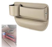 Jessena Car Leather Cup Holder Gap Bag, 2024 New Car Seat Storage Bag with Cup Holder, Adjustable Car Seat Storage Box, Car Seat Gap Filler Organizer (for Driver's Seat,Beige)