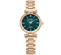Jessica Simpson Diamond Collection - Reloj para mujer, cuarzo clásico, banda de metal, esfera redonda de cristal facetado, elegante reloj de vestir para mujer, Oro rosa/verde azulado, 27